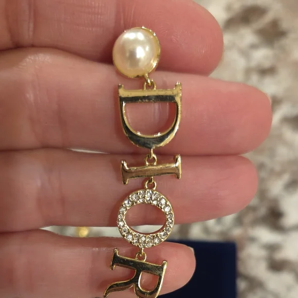 Dior Gold and Pearl Logo Earrings - Picture 5 of 5